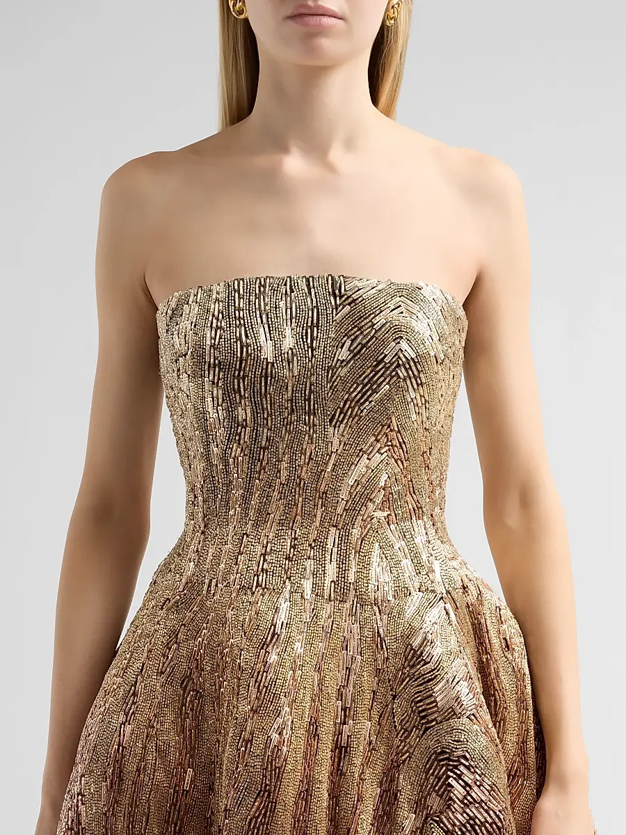 Oscar de la Renta Women's Beaded Sequin Moire Ombre Strapless Gown | Thumbnail 5 Oscar de la Renta Women's Beaded Sequin Moire Ombre Strapless Gown | Thumbnail 5