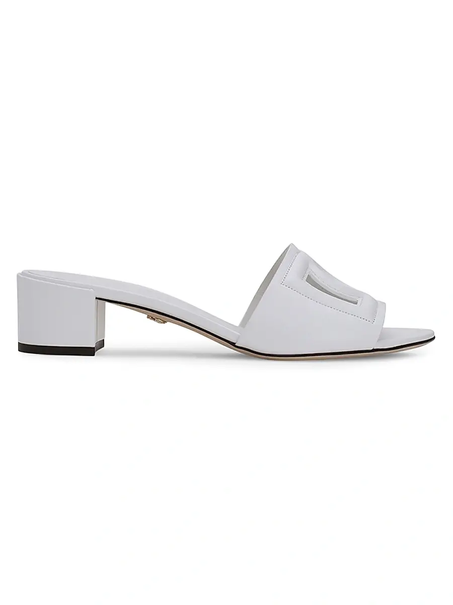 Dolce & Gabbana Women's 40MM DG Cut-Out Leather Mules - White | Image 1 Dolce & Gabbana Women's 40MM DG Cut-Out Leather Mules - White | Image 1