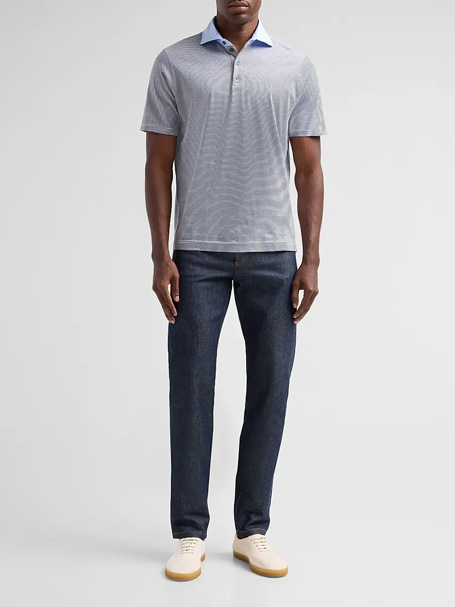 Saks Fifth Avenue Men's Striped Jersey Polo Shirt | Thumbnail 2 Saks Fifth Avenue Men's Striped Jersey Polo Shirt | Thumbnail 2