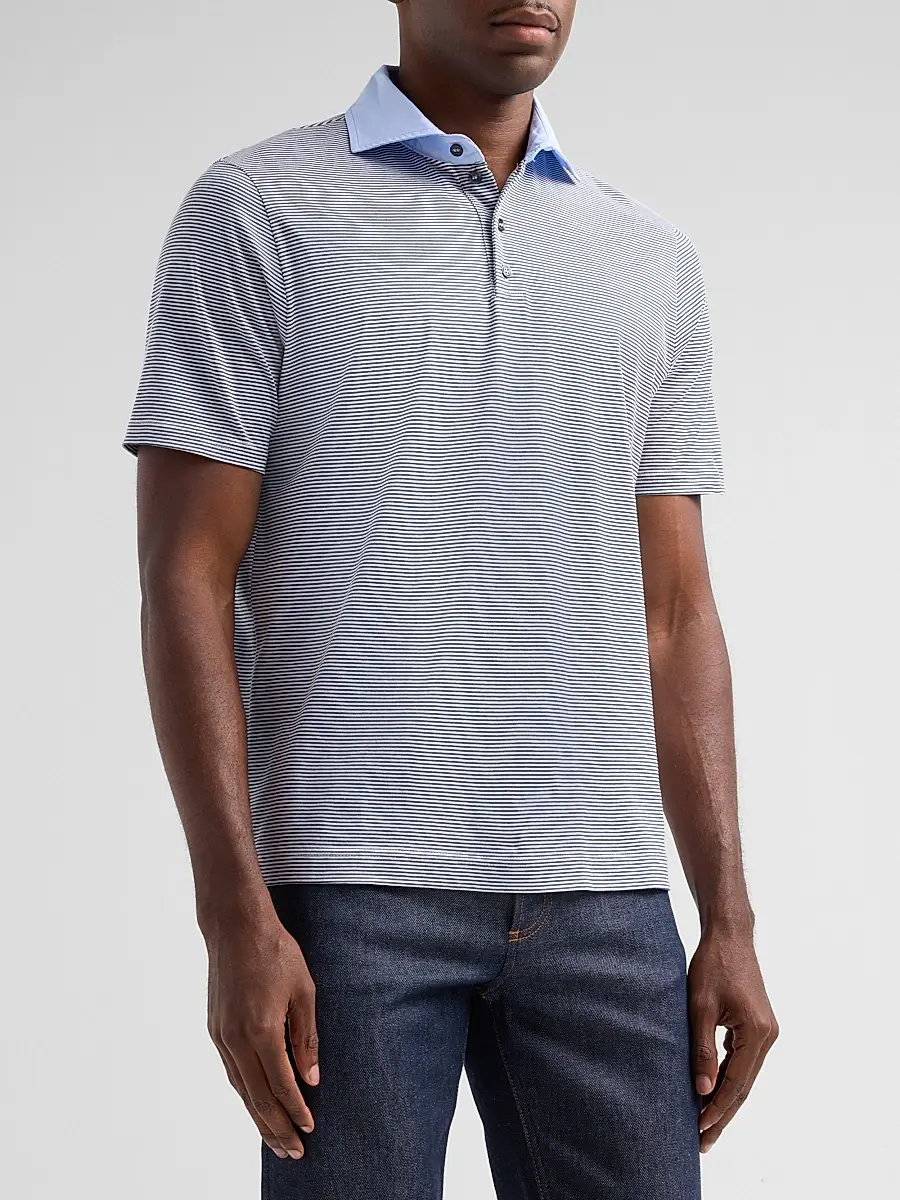 Saks Fifth Avenue Men's Striped Jersey Polo Shirt | Thumbnail 4 Saks Fifth Avenue Men's Striped Jersey Polo Shirt | Thumbnail 4