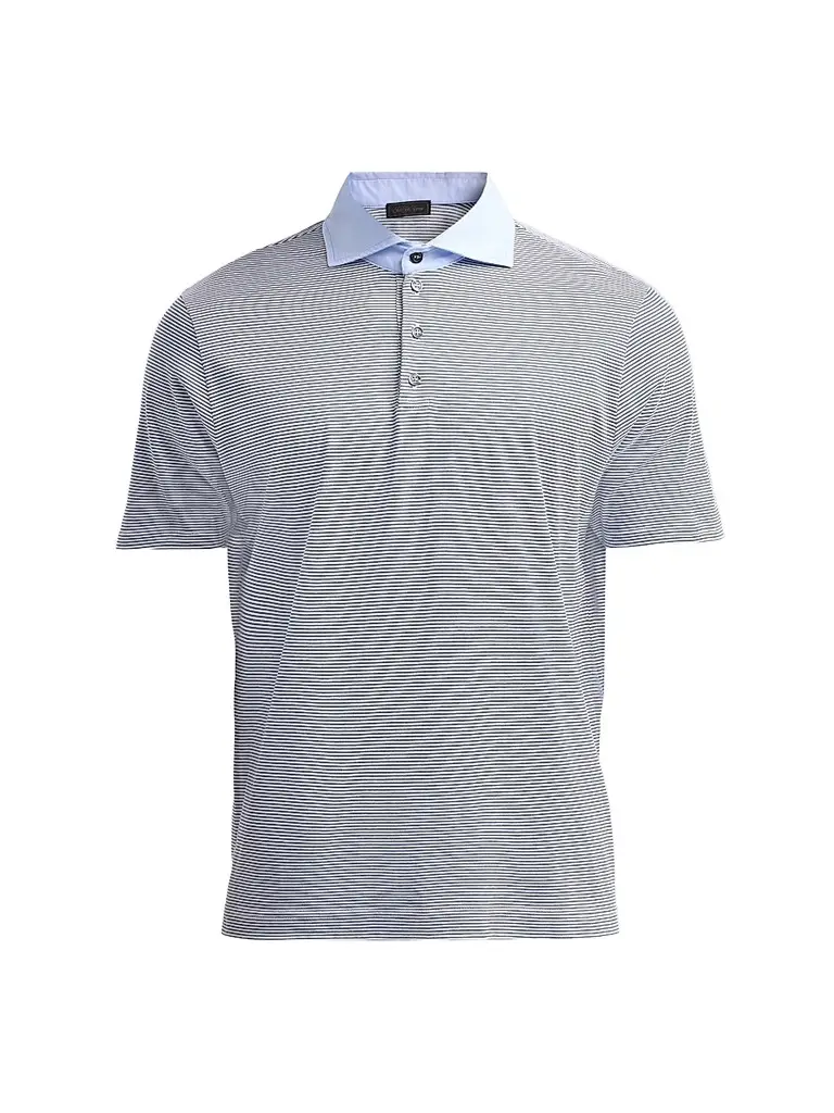 Saks Fifth Avenue Men's Striped Jersey Polo Shirt - Light Blue - Size XXL | Image 1 Saks Fifth Avenue Men's Striped Jersey Polo Shirt - Light Blue - Size XXL | Image 1