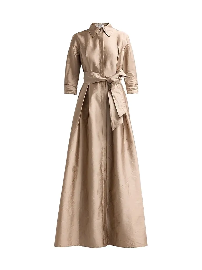 Teri Jon by Rickie Freeman Women's Shirt Waist Tafetta Gown - Gold | Image 1 Teri Jon by Rickie Freeman Women's Shirt Waist Tafetta Gown - Gold | Image 1