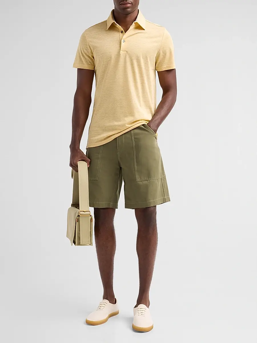Saks Fifth Avenue Men's Heathered Linen-Cotton Piqué Polo Shirt | Thumbnail 2 Saks Fifth Avenue Men's Heathered Linen-Cotton Piqué Polo Shirt | Thumbnail 2