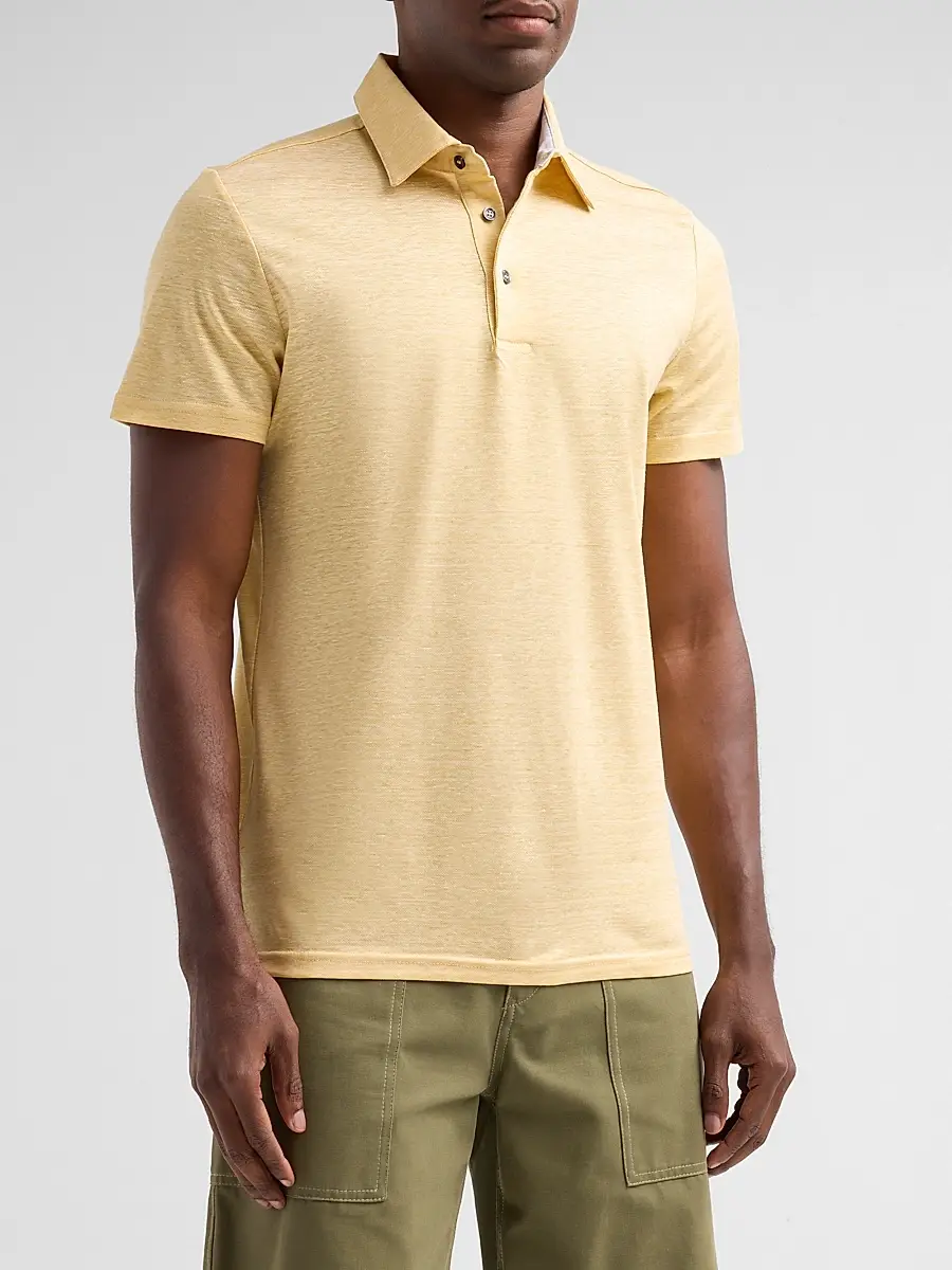 Saks Fifth Avenue Men's Heathered Linen-Cotton Piqué Polo Shirt | Thumbnail 4 Saks Fifth Avenue Men's Heathered Linen-Cotton Piqué Polo Shirt | Thumbnail 4
