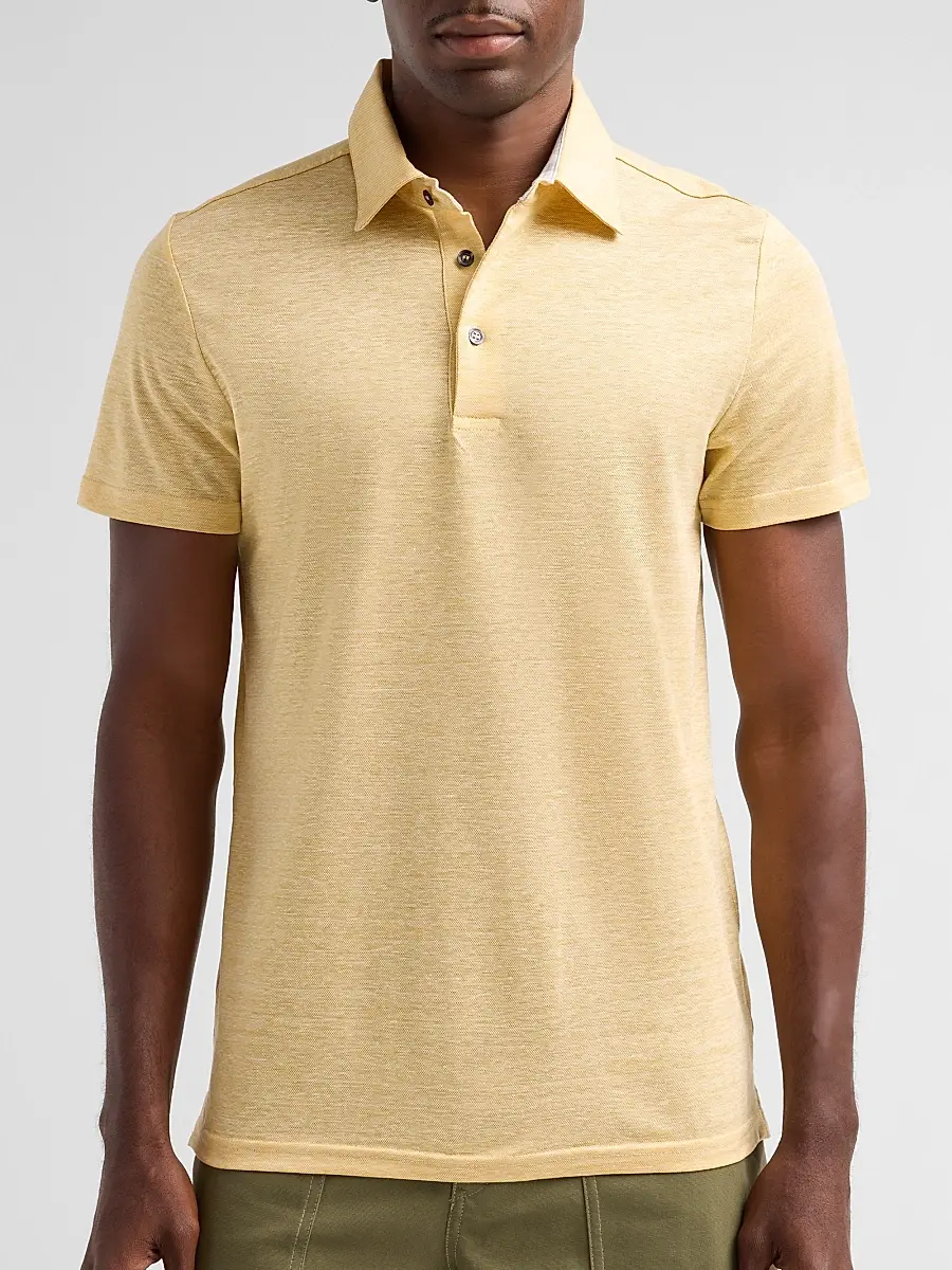 Saks Fifth Avenue Men's Heathered Linen-Cotton Piqué Polo Shirt | Thumbnail 5 Saks Fifth Avenue Men's Heathered Linen-Cotton Piqué Polo Shirt | Thumbnail 5