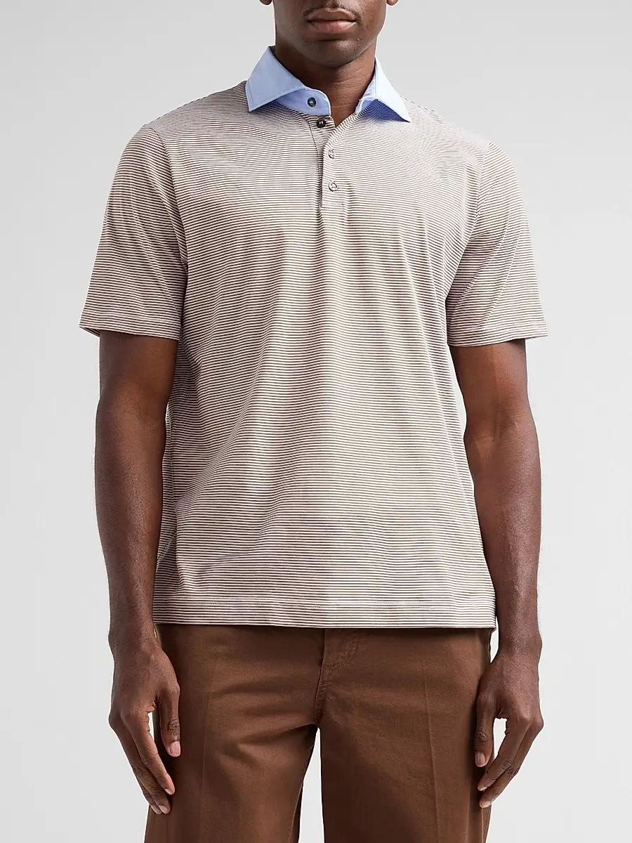 Saks Fifth Avenue Men's Striped Jersey Polo Shirt | Thumbnail 4 Saks Fifth Avenue Men's Striped Jersey Polo Shirt | Thumbnail 4