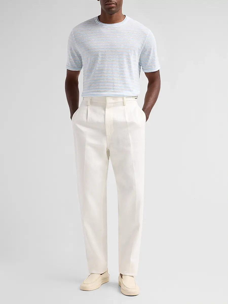 Saks Fifth Avenue Men's Striped Linen-Blend Crewneck T-Shirt | Thumbnail 2 Saks Fifth Avenue Men's Striped Linen-Blend Crewneck T-Shirt | Thumbnail 2