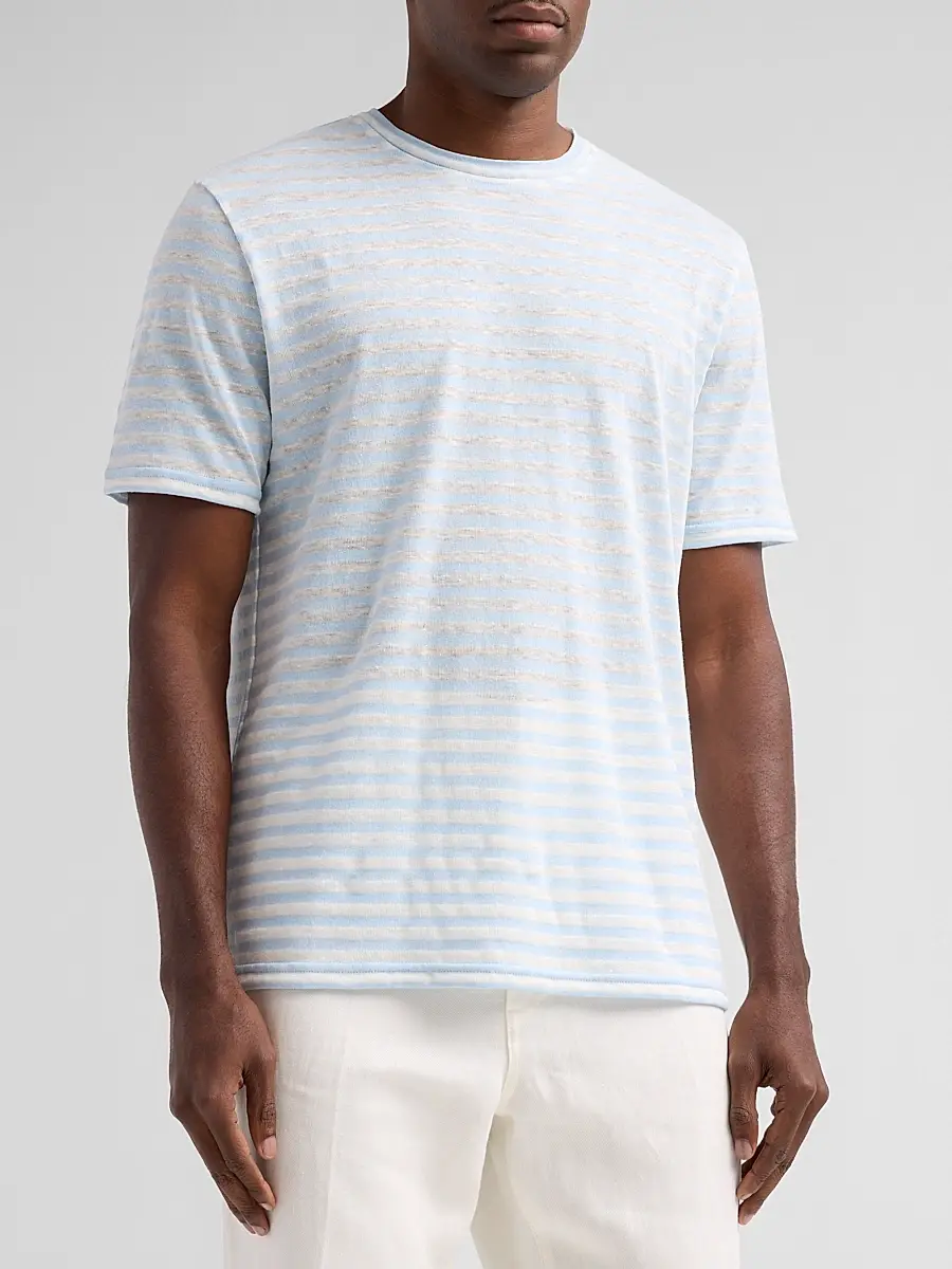 Saks Fifth Avenue Men's Striped Linen-Blend Crewneck T-Shirt | Thumbnail 4 Saks Fifth Avenue Men's Striped Linen-Blend Crewneck T-Shirt | Thumbnail 4