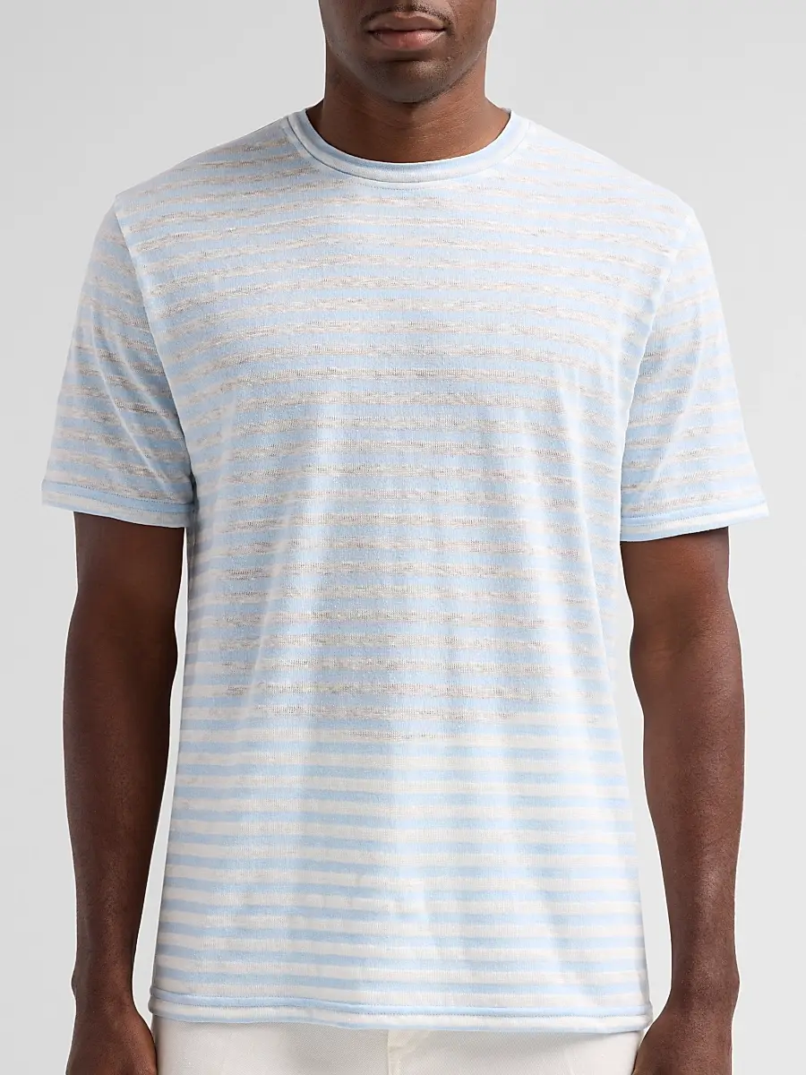 Saks Fifth Avenue Men's Striped Linen-Blend Crewneck T-Shirt | Thumbnail 5 Saks Fifth Avenue Men's Striped Linen-Blend Crewneck T-Shirt | Thumbnail 5
