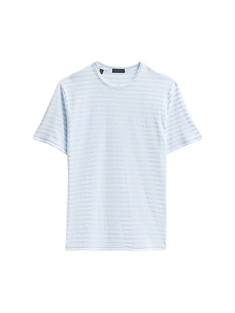 Saks Fifth Avenue Men's Striped Linen-Blend Crewneck T-Shirt - Light Blue - Size XXL | Image 1 Saks Fifth Avenue Men's Striped Linen-Blend Crewneck T-Shirt - Light Blue - Size XXL | Image 1