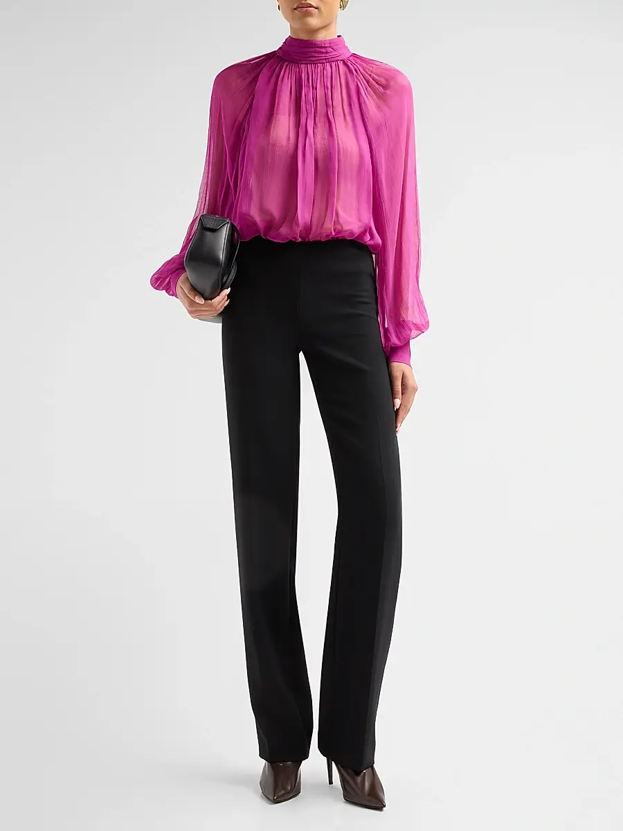 Ronny Kobo Women's Zenia Draped Sheer Blouse | Thumbnail 2
