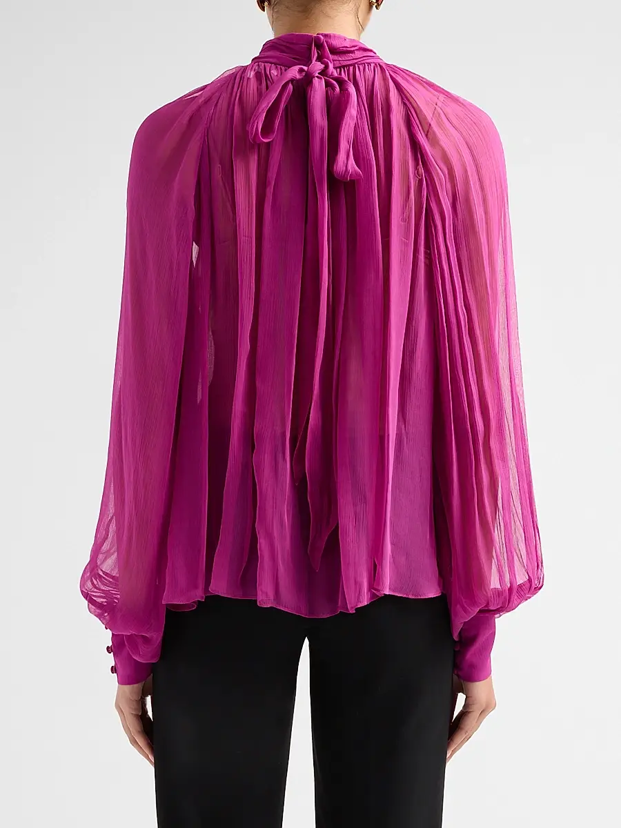 Ronny Kobo Women's Zenia Draped Sheer Blouse | Thumbnail 3
