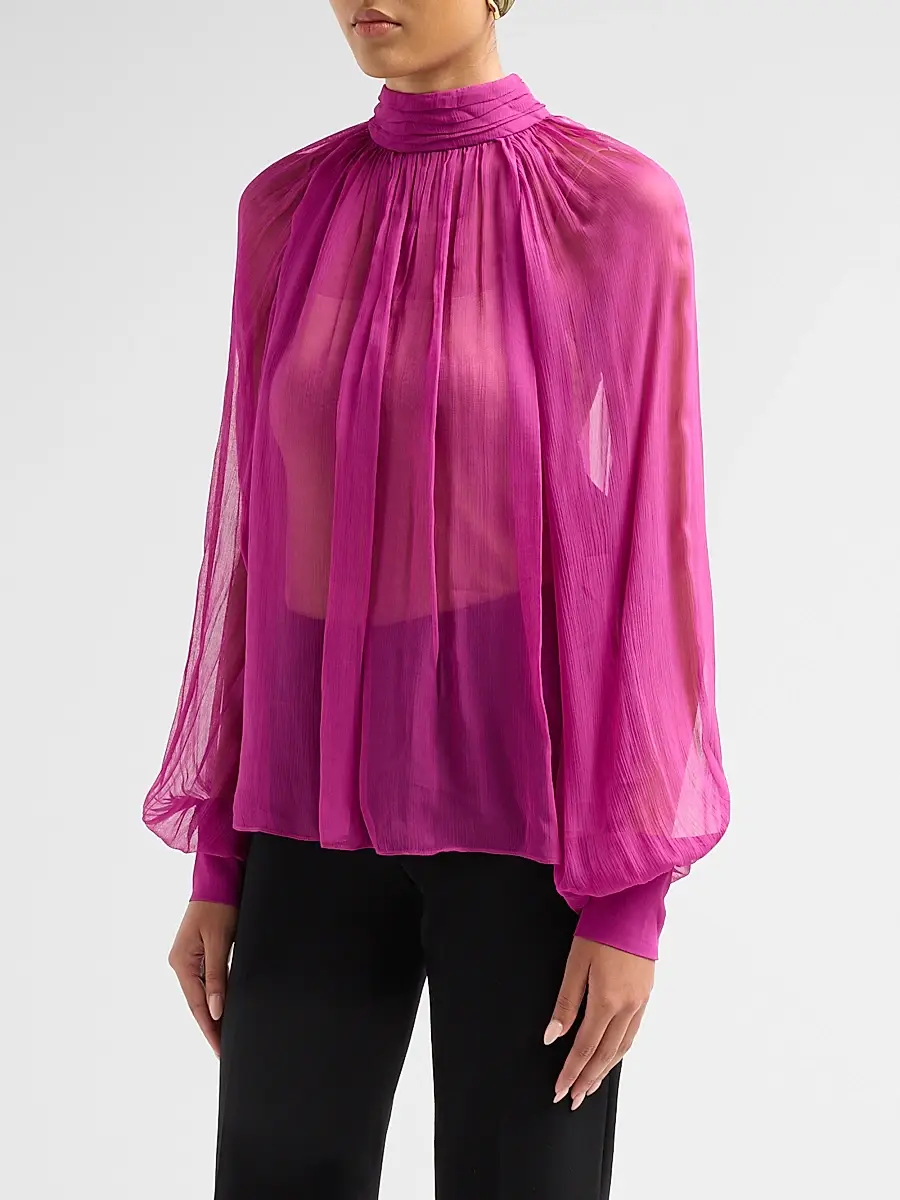 Ronny Kobo Women's Zenia Draped Sheer Blouse | Thumbnail 4