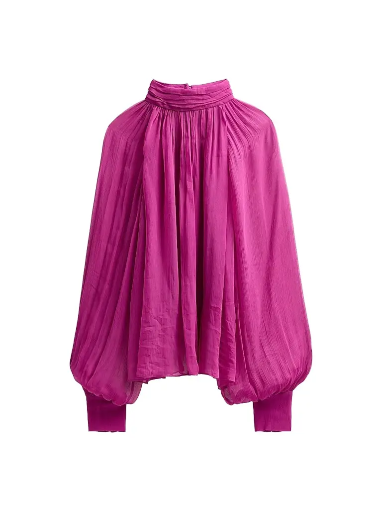 Ronny Kobo Women's Zenia Draped Sheer Blouse - Rouge | Image 1 Ronny Kobo Women's Zenia Draped Sheer Blouse - Rouge | Image 1