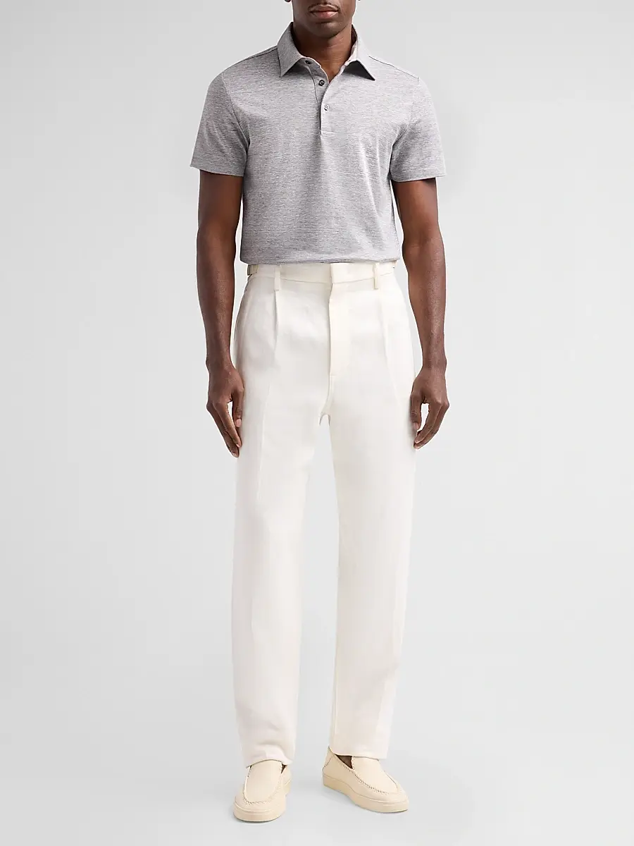Saks Fifth Avenue Men's Heathered Linen-Cotton Piqué Polo Shirt | Thumbnail 2 Saks Fifth Avenue Men's Heathered Linen-Cotton Piqué Polo Shirt | Thumbnail 2