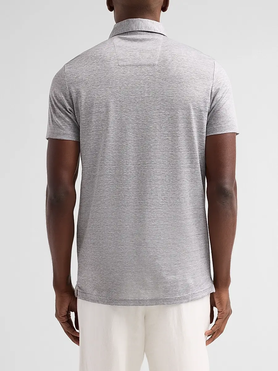 Saks Fifth Avenue Men's Heathered Linen-Cotton Piqué Polo Shirt | Thumbnail 3 Saks Fifth Avenue Men's Heathered Linen-Cotton Piqué Polo Shirt | Thumbnail 3