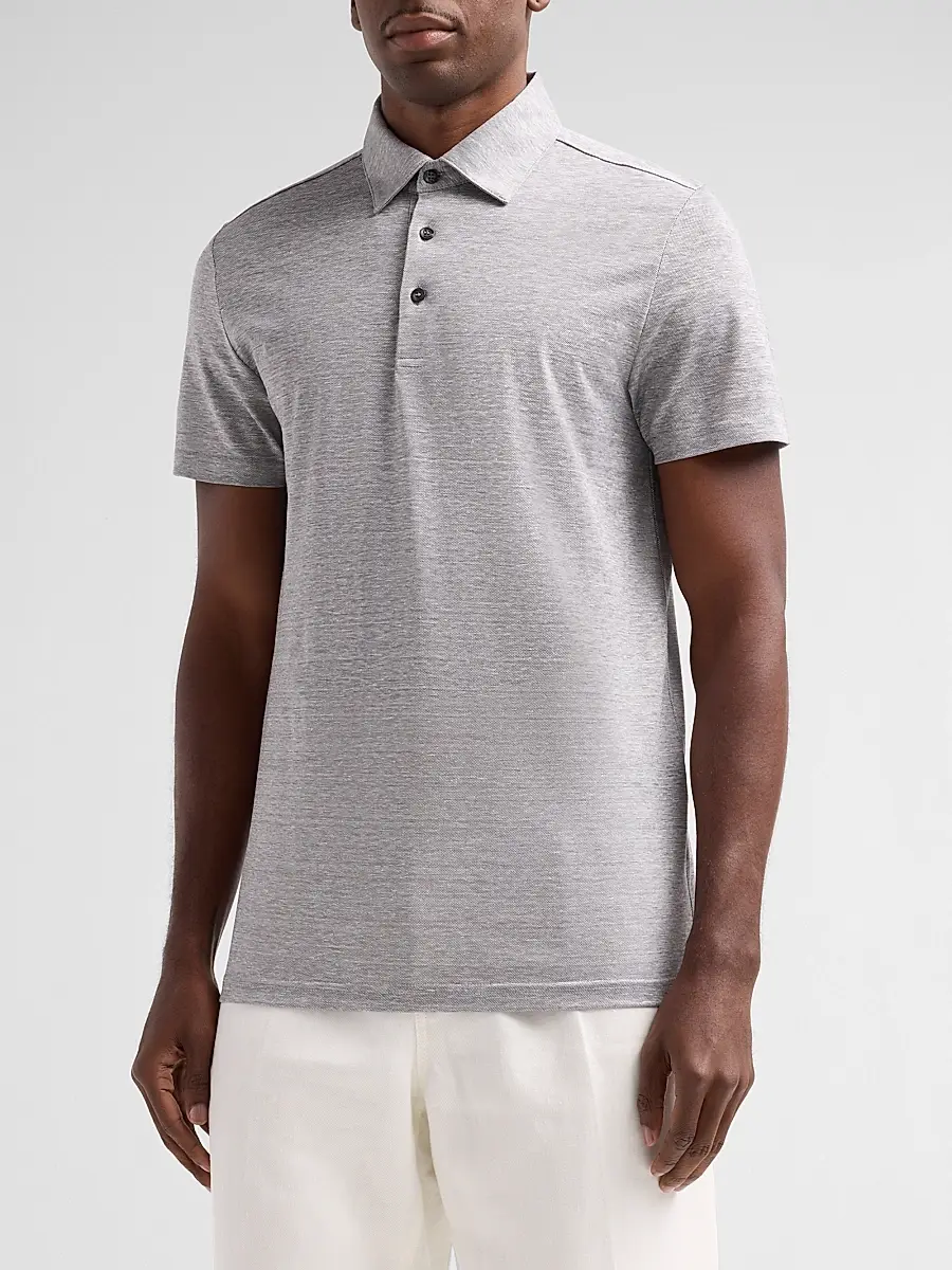 Saks Fifth Avenue Men's Heathered Linen-Cotton Piqué Polo Shirt | Thumbnail 4 Saks Fifth Avenue Men's Heathered Linen-Cotton Piqué Polo Shirt | Thumbnail 4