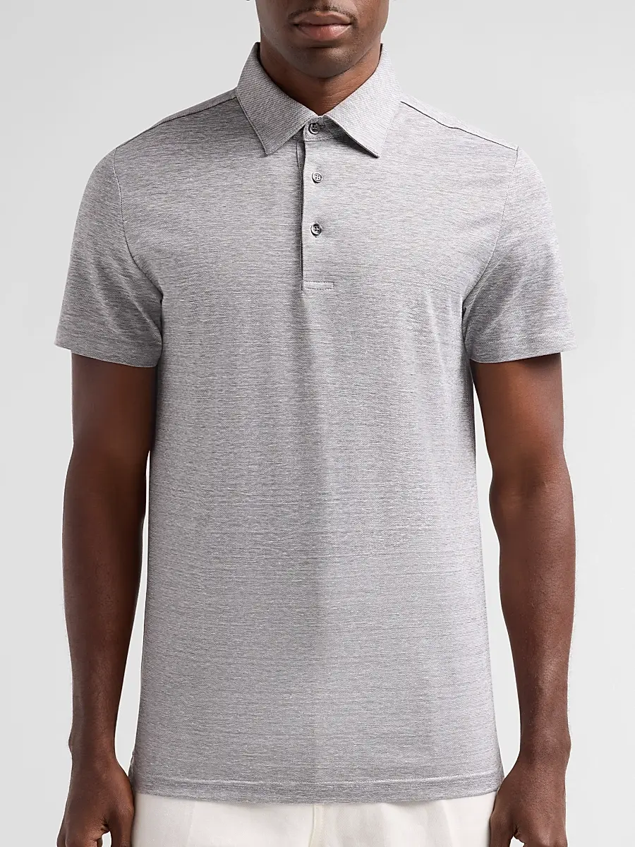 Saks Fifth Avenue Men's Heathered Linen-Cotton Piqué Polo Shirt | Thumbnail 5 Saks Fifth Avenue Men's Heathered Linen-Cotton Piqué Polo Shirt | Thumbnail 5