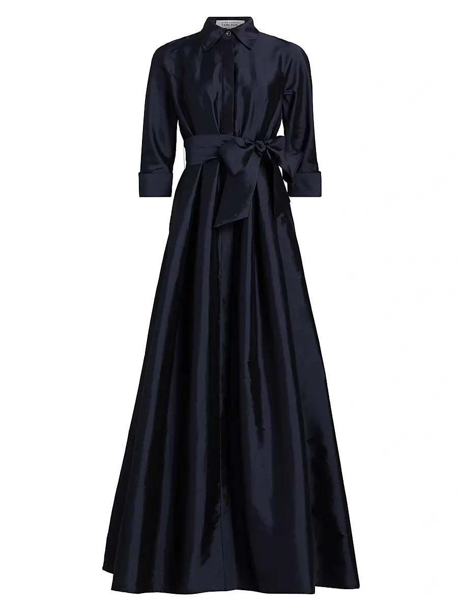 Teri Jon by Rickie Freeman Women's Shirt Waist Tafetta Gown - Navy | Image 1 Teri Jon by Rickie Freeman Women's Shirt Waist Tafetta Gown - Navy | Image 1