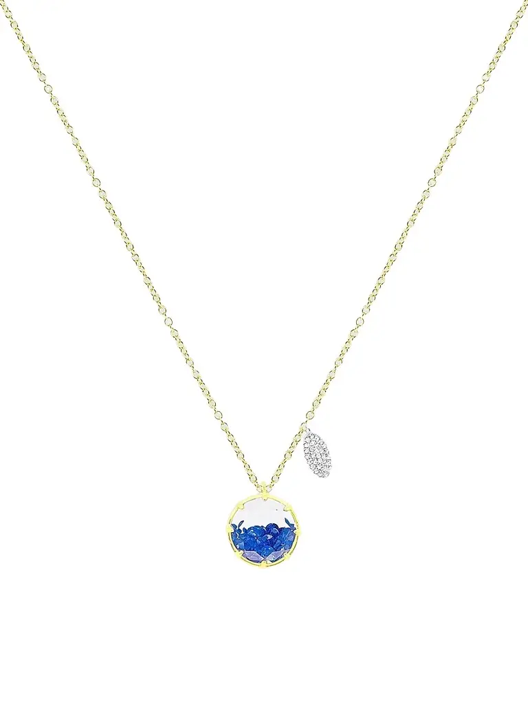 Meira T Women's 14K Yellow Gold, Blue Sapphire, & 0.07 TCW Diamond Shaker Pendant Necklace - Yellow Gold | Image 1 Meira T Women's 14K Yellow Gold, Blue Sapphire, & 0.07 TCW Diamond Shaker Pendant Necklace - Yellow Gold | Image 1