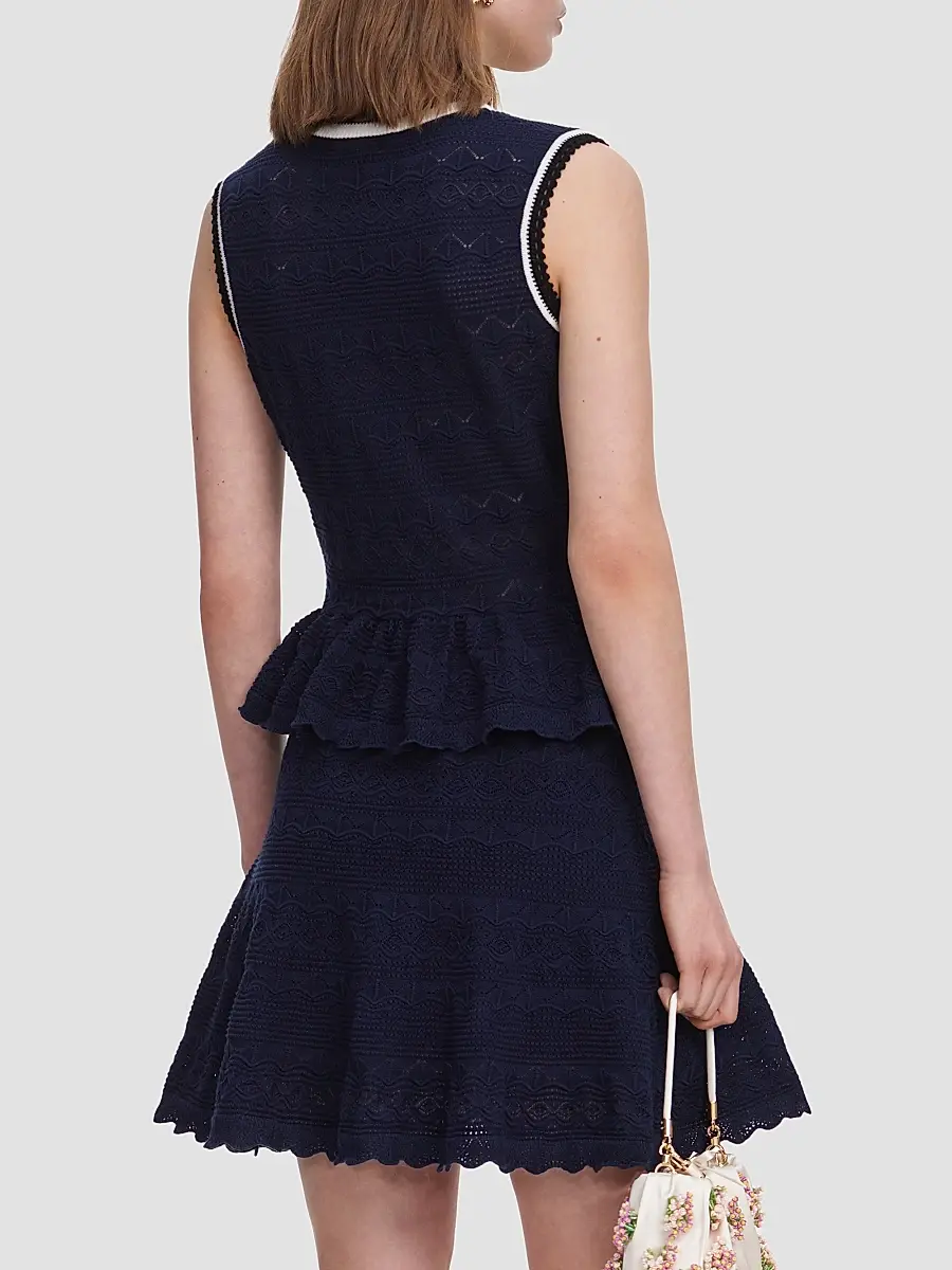 Self-Portrait Women's Pointelle Knit Peplum Mini Dress | Thumbnail 3 Self-Portrait Women's Pointelle Knit Peplum Mini Dress | Thumbnail 3