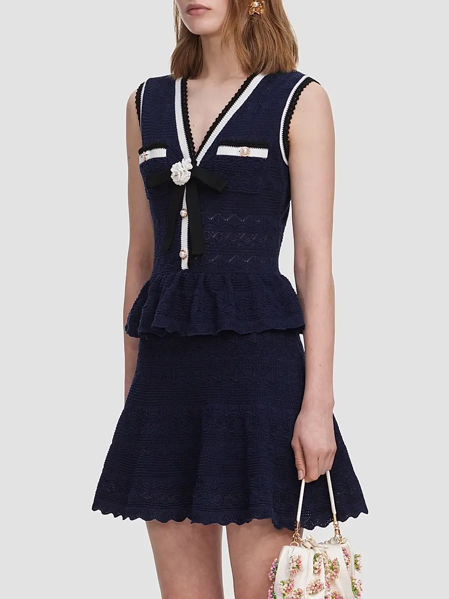 Self-Portrait Women's Pointelle Knit Peplum Mini Dress | Thumbnail 4 Self-Portrait Women's Pointelle Knit Peplum Mini Dress | Thumbnail 4