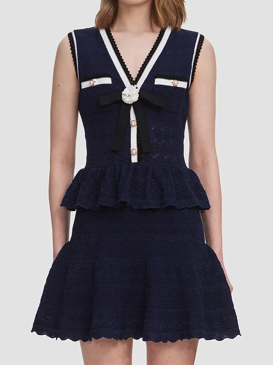 Self-Portrait Women's Pointelle Knit Peplum Mini Dress | Thumbnail 5 Self-Portrait Women's Pointelle Knit Peplum Mini Dress | Thumbnail 5