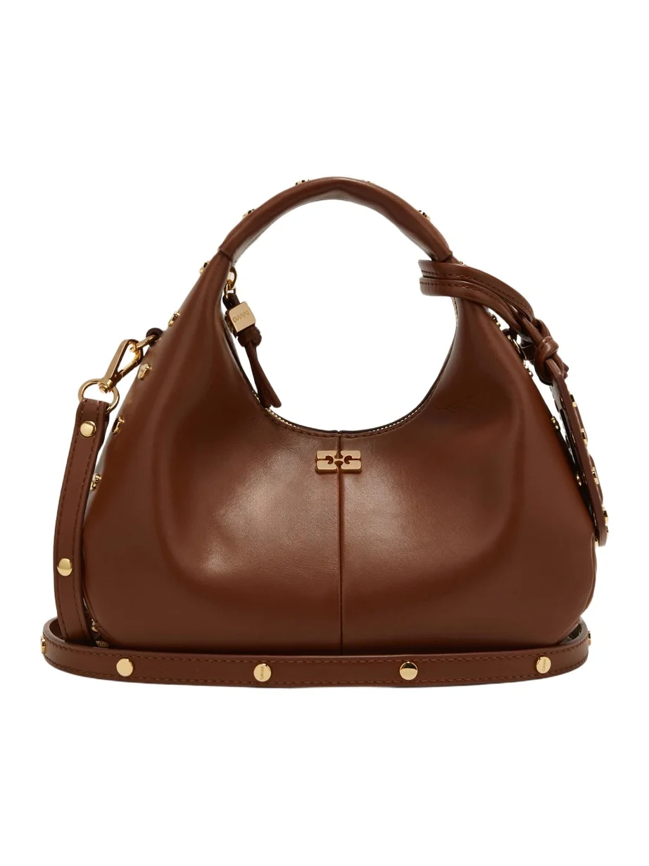 Ganni Women's Mini Studded Logo Hobo Bag
