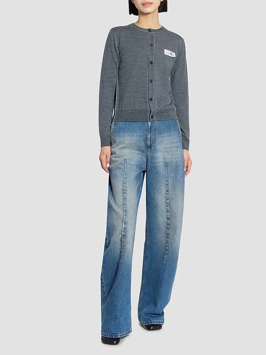 MM6 MAISON MARGIELA Women's Contrast-Seam Virgin Wool-Blend Cardigan | Thumbnail 2 MM6 MAISON MARGIELA Women's Contrast-Seam Virgin Wool-Blend Cardigan | Thumbnail 2