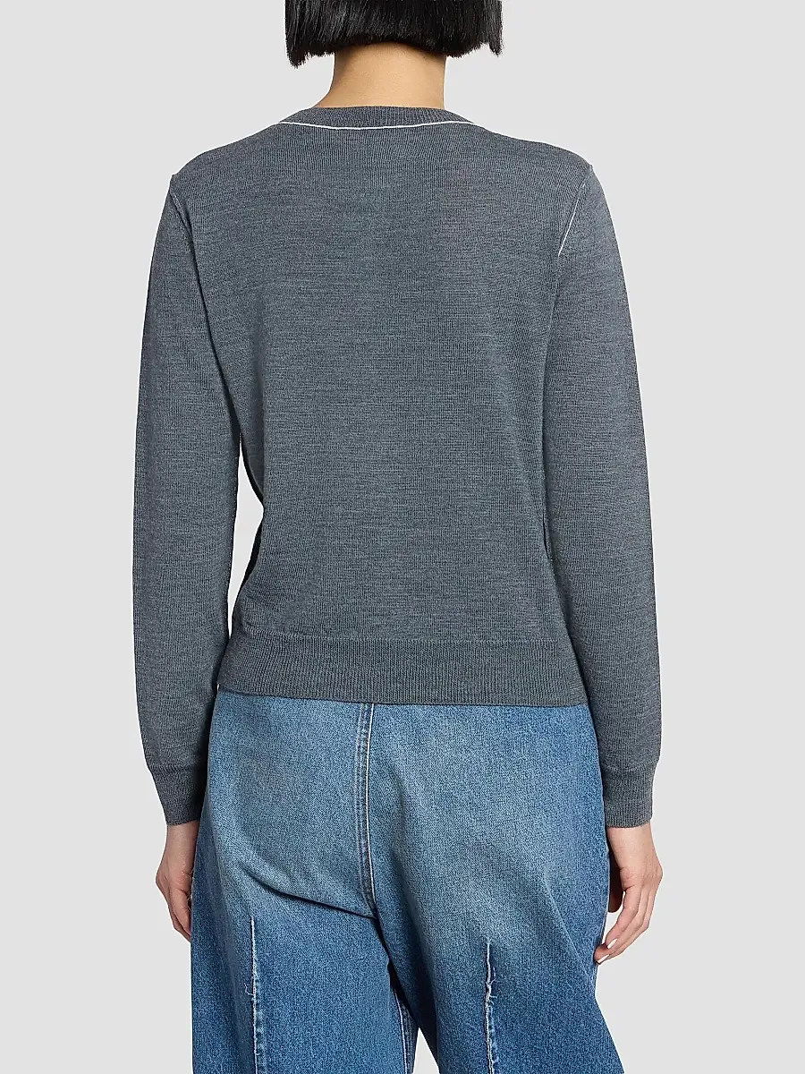 MM6 MAISON MARGIELA Women's Contrast-Seam Virgin Wool-Blend Cardigan | Thumbnail 3 MM6 MAISON MARGIELA Women's Contrast-Seam Virgin Wool-Blend Cardigan | Thumbnail 3