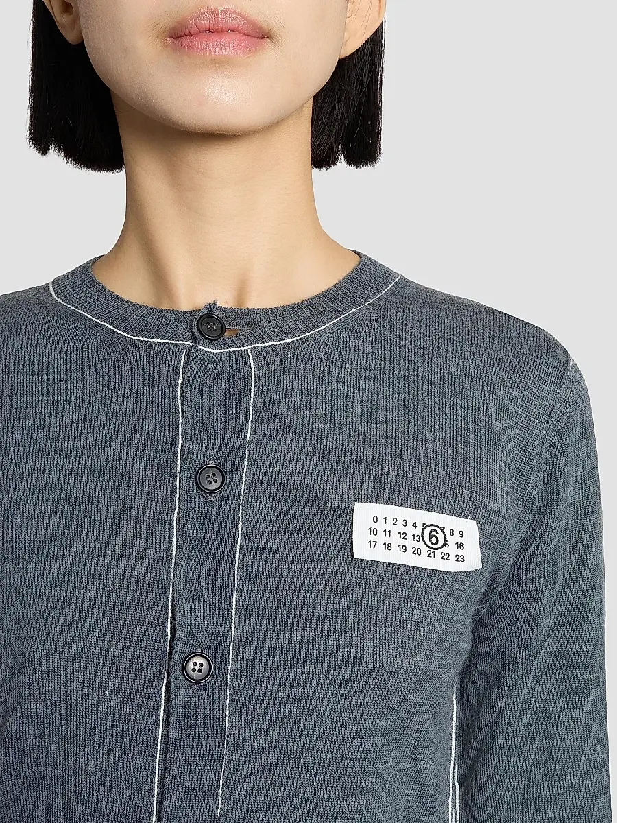 MM6 MAISON MARGIELA Women's Contrast-Seam Virgin Wool-Blend Cardigan | Thumbnail 4 MM6 MAISON MARGIELA Women's Contrast-Seam Virgin Wool-Blend Cardigan | Thumbnail 4