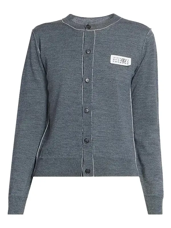 Women's Contrast-Seam Virgin Wool-Blend Cardigan Women's Contrast-Seam Virgin Wool-Blend Cardigan