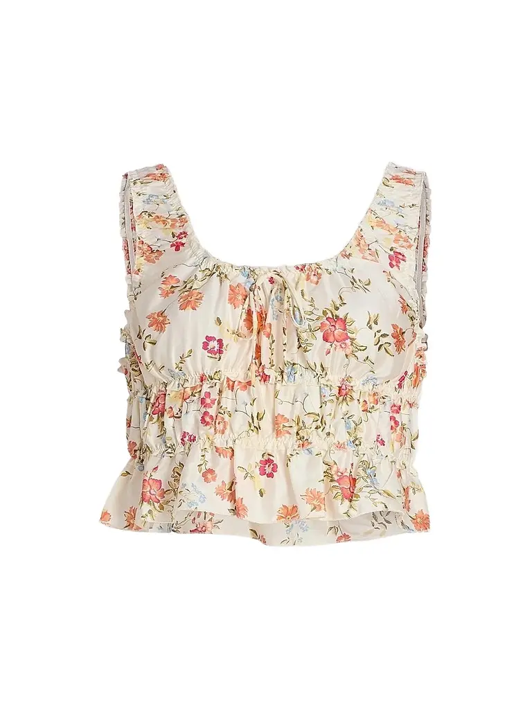 Papinelle Women's Amber Floral Cotton Crop Camisole - Peach | Image 1 Papinelle Women's Amber Floral Cotton Crop Camisole - Peach | Image 1
