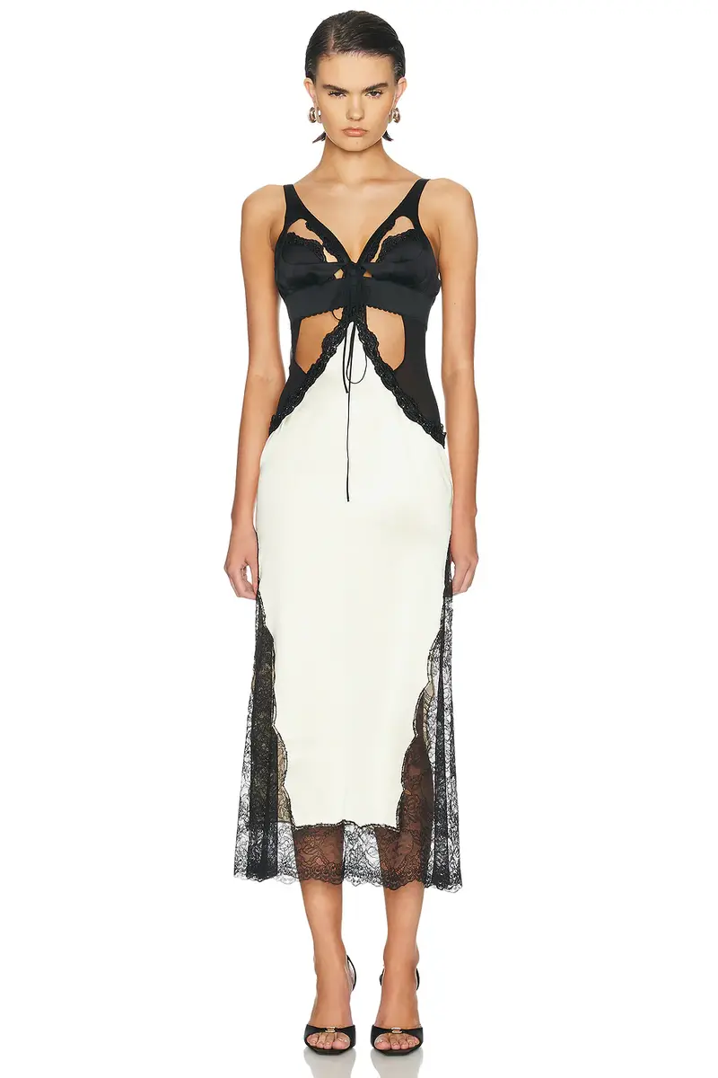 THE ATTICO Cut Out Lace Midi Dress | Image 1 THE ATTICO Cut Out Lace Midi Dress | Image 1