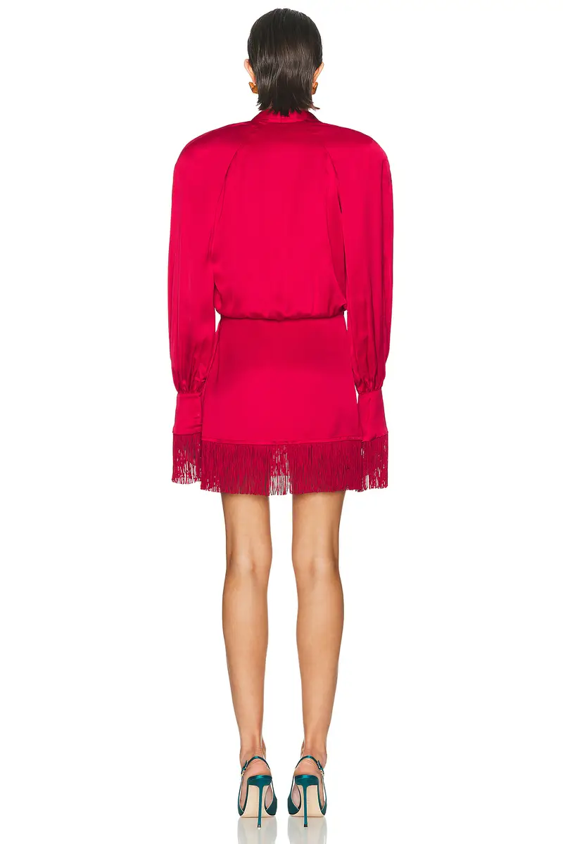 Rowen Rose Satin Fringe Mini Dress | Thumbnail 3