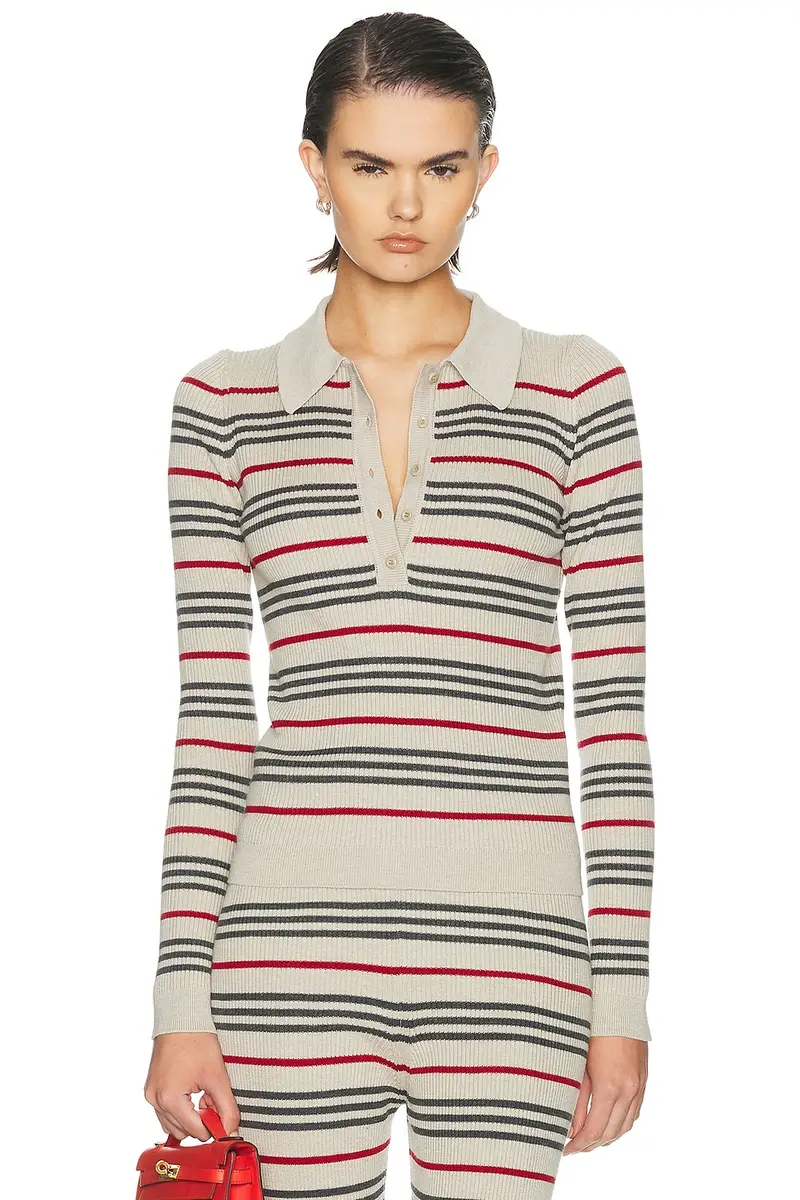 The Elder Statesman Libeccio Stripe Polo Sweater | Image 1 The Elder Statesman Libeccio Stripe Polo Sweater | Image 1