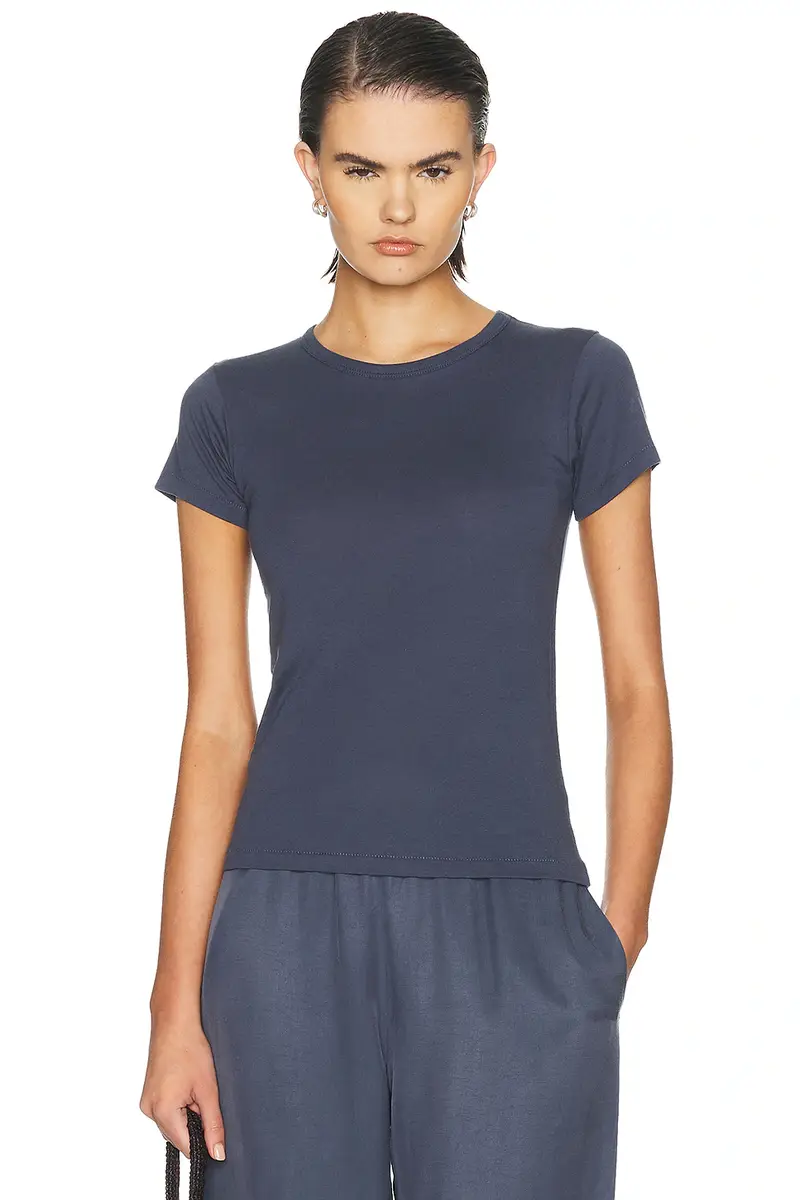 ÉTERNE Fitted Crewneck Cotton Modal Short Sleeve T-Shirt | Image 1 ÉTERNE Fitted Crewneck Cotton Modal Short Sleeve T-Shirt | Image 1