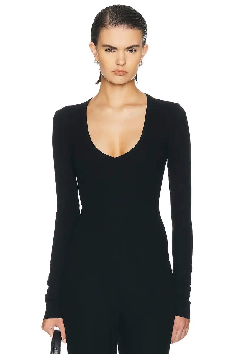 ÉTERNE Long Sleeve Butter Rib V Neck Top | Image 1 ÉTERNE Long Sleeve Butter Rib V Neck Top | Image 1