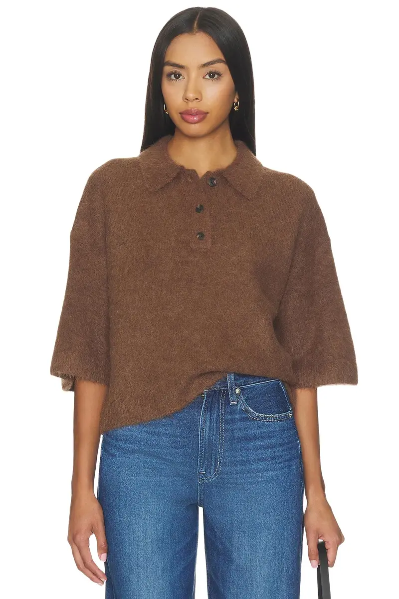 Nadya Alpaca Blend Boxy Polo Sweater Top Nadya Alpaca Blend Boxy Polo Sweater Top