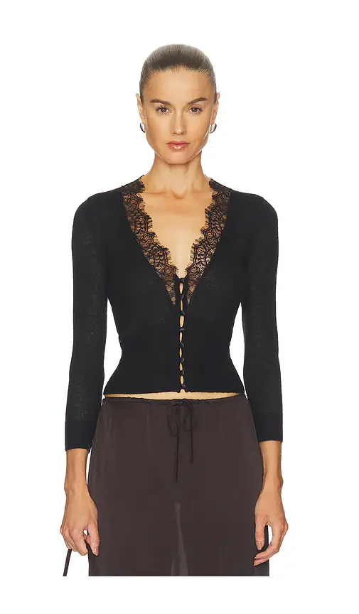 L'AGENCE Eluna Lace Detail Cardigan | Image 1 L'AGENCE Eluna Lace Detail Cardigan | Image 1