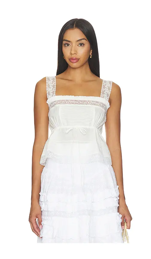 Ganni Cotton Voile Lace Slip Top | Image 1 Ganni Cotton Voile Lace Slip Top | Image 1