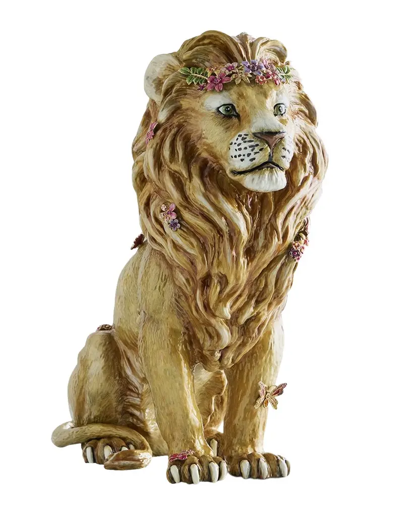 Jay Strongwater Majestic Lion with Flowers Figurine | Image 1 Jay Strongwater Majestic Lion with Flowers Figurine | Image 1