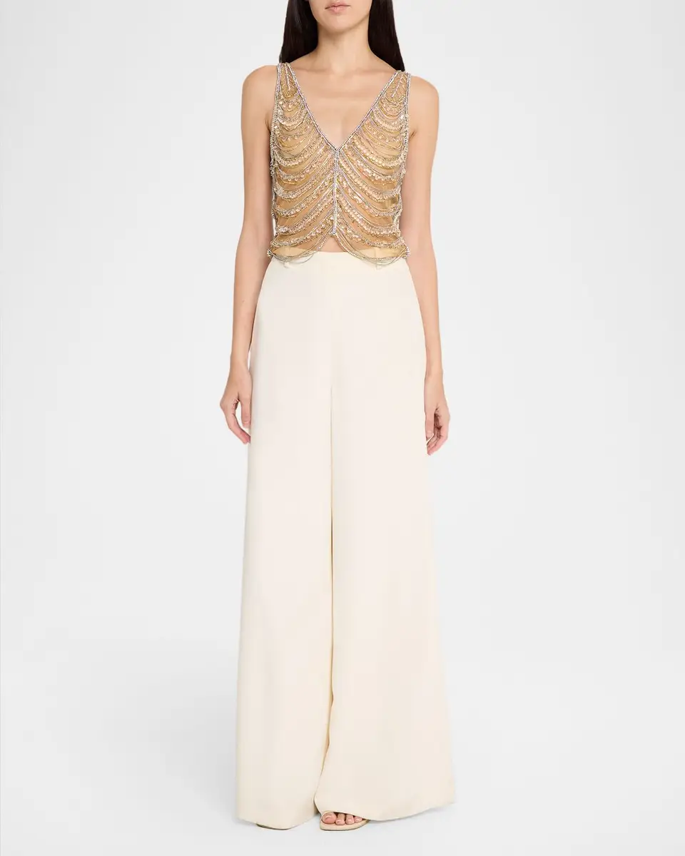 Lapointe Draped Crystal Embellished Tulle Sleeveless Top | Thumbnail 2