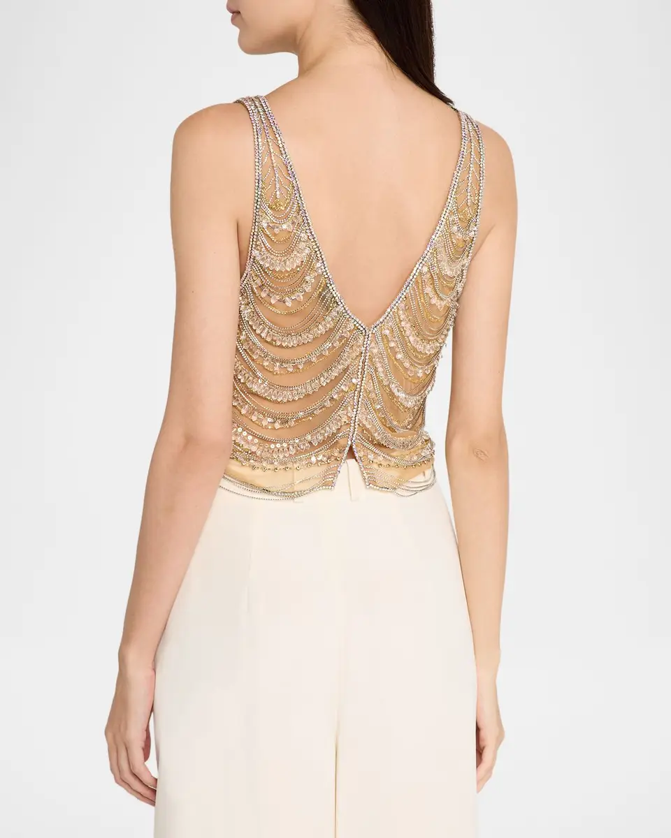 Lapointe Draped Crystal Embellished Tulle Sleeveless Top | Thumbnail 3