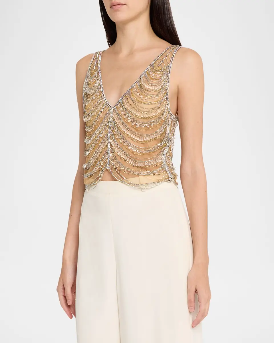 Lapointe Draped Crystal Embellished Tulle Sleeveless Top | Thumbnail 4