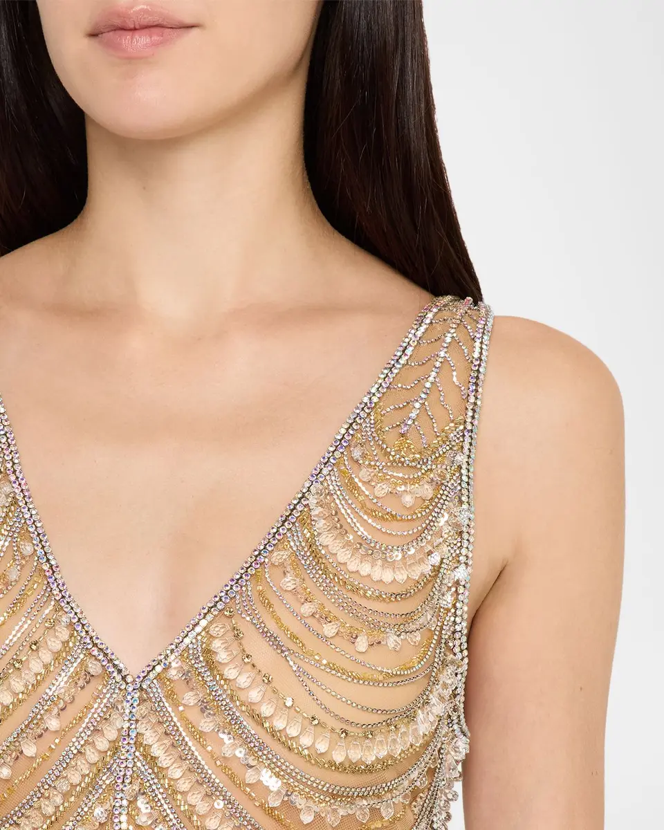 Lapointe Draped Crystal Embellished Tulle Sleeveless Top | Thumbnail 5