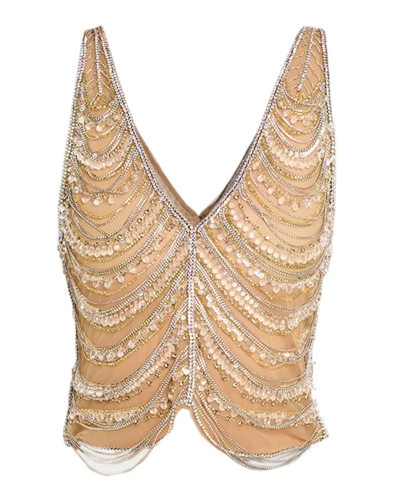LAPOINTE Draped Crystal Embellished Tulle Sleeveless Top | Image 1 LAPOINTE Draped Crystal Embellished Tulle Sleeveless Top | Image 1
