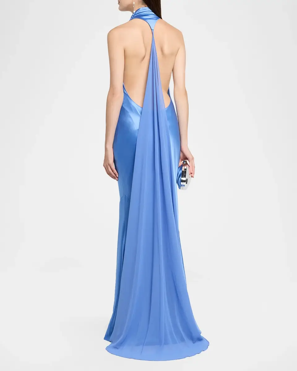 Retrofête Idonie Halter Satin Dress | Thumbnail 3
