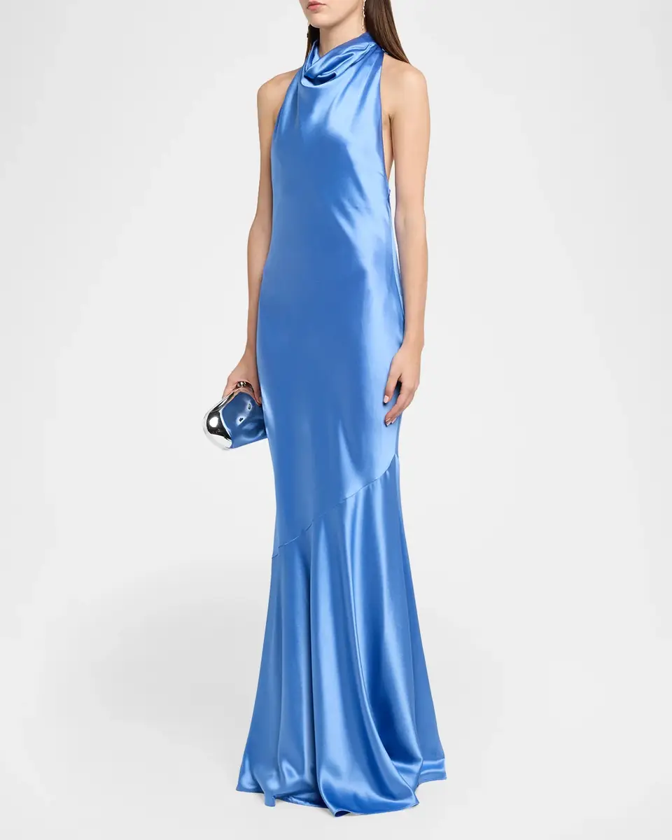 Retrofête Idonie Halter Satin Dress | Thumbnail 4