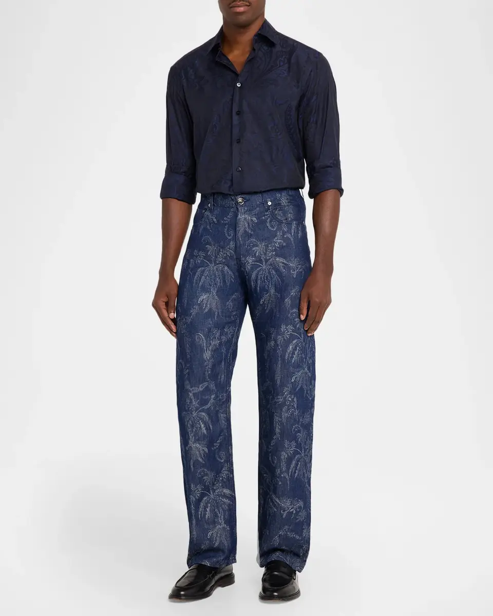 Etro Men's Roma Jacquard Denim Straight-Leg Jeans | Thumbnail 2 Etro Men's Roma Jacquard Denim Straight-Leg Jeans | Thumbnail 2